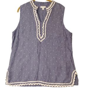 Charter Club Blue Sleeveless Blouse with White Trim